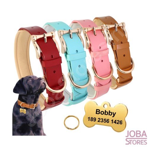 OKEYPETS - OKEYPETS Massenbenutzerdefinierte Farben Luxus-Leder- Hundehalsband Tag-Name Geprägte Echtleder-Designer-Hundehalsbänder Leder- Hundehalsband