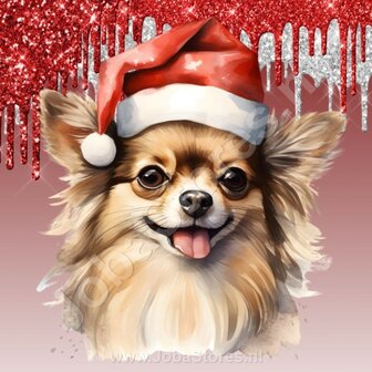 Diamond Painting Chihuahua met Kerstmuts