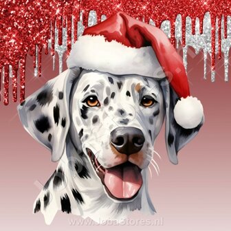 Diamond Painting Dalmatier met Kerstmuts 