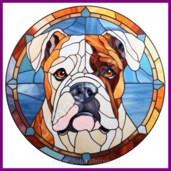 Diamond Painting Glas in lood Hond - Amerikaanse Bulldog