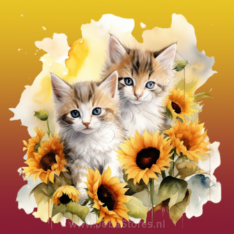 Diamond Painting Kittens met zonnebloemen