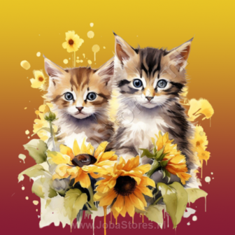 Diamond Painting Kittens met zonnebloemen