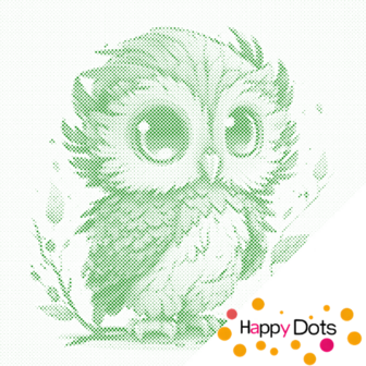 HappyDots DOT Painting Uil met grote ogen 30x30cm - Stippelschilderij Groen