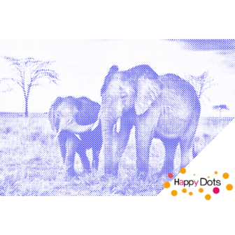 HappyDots DOT Painting Olifant met kleintje 60x80cm - Blauw Stippelschilderij