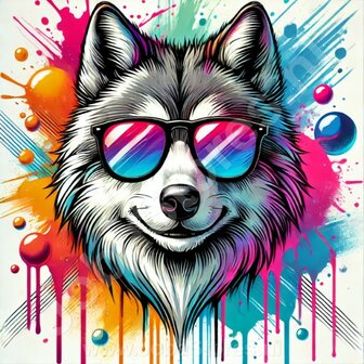 Diamond Painting Wolf mit Sonnenbrille