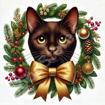 Diamond Painting Weihnachtskranz - Braune Katze