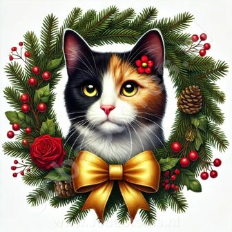 Diamond Painting Weihnachtskranz - Calico Katze