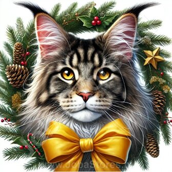 Diamond Painting Weihnachtskranz - Maine Coon