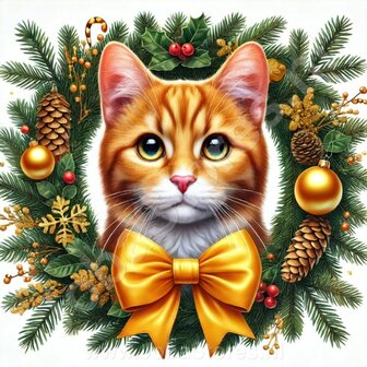 Diamond Painting Weihnachtskranz - Getigerte Katze