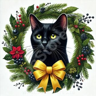 Diamond Painting Weihnachtskranz - Schwarze Katze