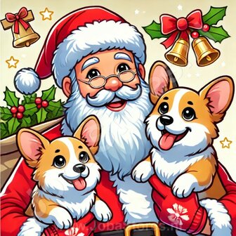 Diamond Painting Weihnachtsmann mit Corgi