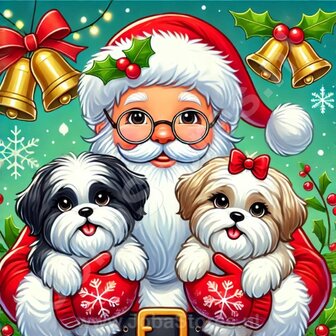 Diamond Painting Weihnachtsmann mit Shih Tzu