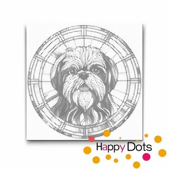 HappyDots DOT Painting Hond - Shih Tzu - Stippelschilderij 50x50cm