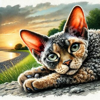 Diamond Painting Liegende Katze - Devon Rex