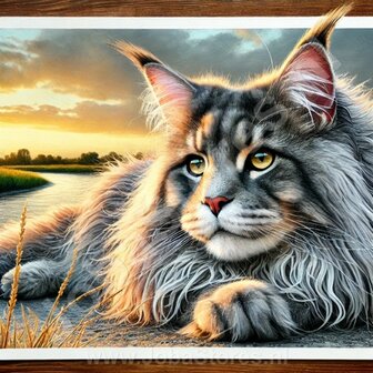 Diamond Painting Liegende Katze Maine Coon