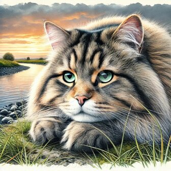 Diamond Painting Liegende Katze Norwegische Waldkatze