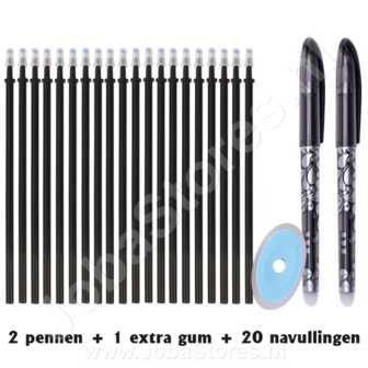 Radierbares Stiftset Flower Black (2 St&uuml;ck + zus&auml;tzlicher Radiergummi + 20 Nachf&uuml;llungen)