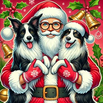 Diamond Painting Weihnachtsmann mit Border Collie