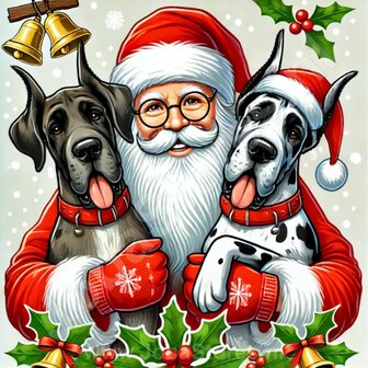 Diamond Painting Weihnachtsmann mit Deutsche Dogge