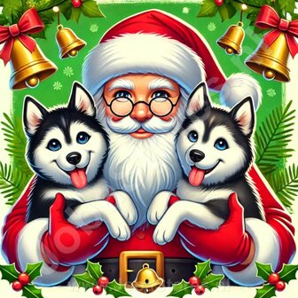 Diamond Painting Weihnachtsmann mit Husky