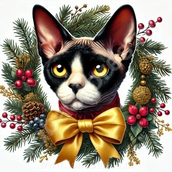 Diamond Painting Weihnachtskranz Katze - Devon Rex