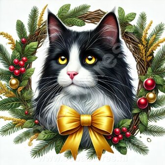 Diamond Painting Weihnachtskranz - Norwegische Waldkatze