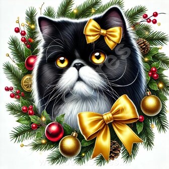 Diamond Painting Weihnachtskranz Perserkatze