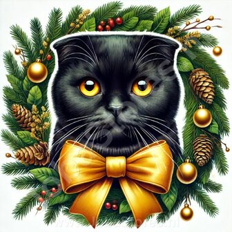 Diamond Painting Weihnachtskranz - Scottish Fold