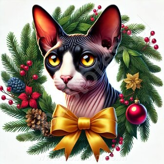 Diamond Painting Weihnachtskranz Katze - Sphynx