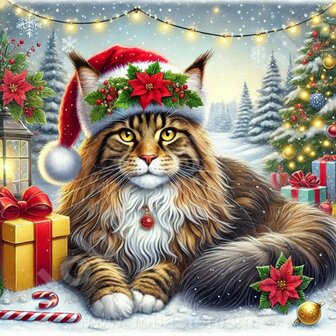 Diamond Painting Weihnachtskatze - Maine Coon