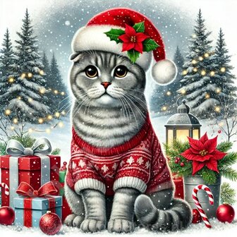 Diamond Painting Weihnachtskatze - Scottish Fold