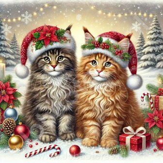 Diamond Painting Weihnachtskatzen - Maine Coon