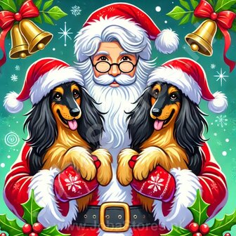 Diamond Painting Weihnachtsmann mit Hunden - Afghanischer Windhund