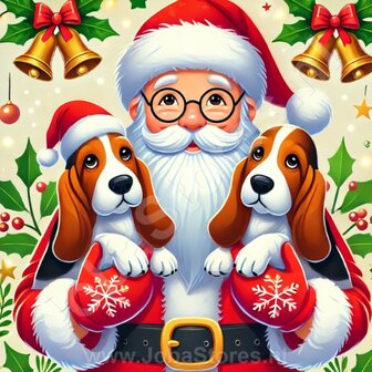 Diamond Painting Weihnachtsmann mit Hunden - Basset Hound