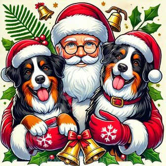 Diamond Painting Weihnachtsmann mit Hunden - Berner Sennenhund