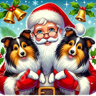 Diamond Painting Weihnachtsmann mit Hunden - Sheltie