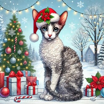 Diamond Painting Weihnachtskatze - Devon Rex