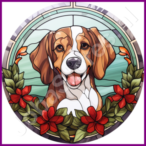 Diamond Painting Glas in lood Kerst Hond