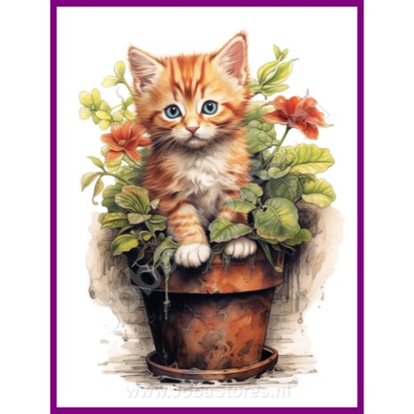 Diamond Painting Kitten in plantenpot