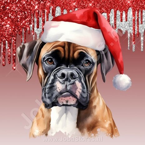 Diamond Painting Boxer met Kerstmuts