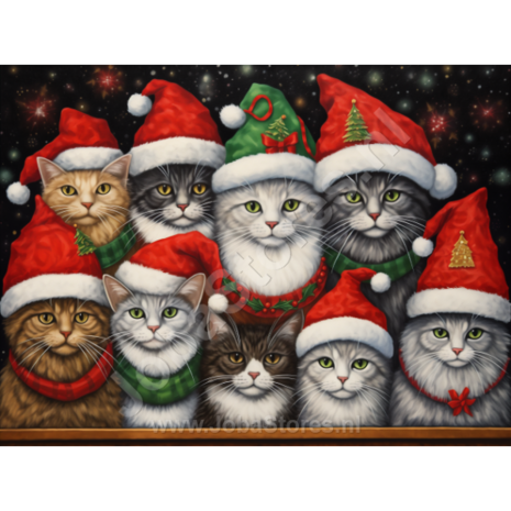 Diamond Painting Katten met Kerstmutsen