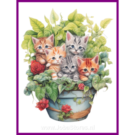 Diamond Painting Kitten in plantenpot