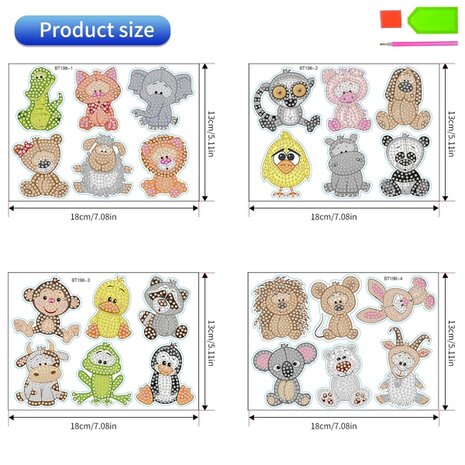 Diamond Painting Sticker Set Tiere (25 Stück)