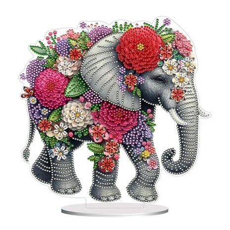 Diamond Painting Stehendes Ornament Elefant mit Blumen