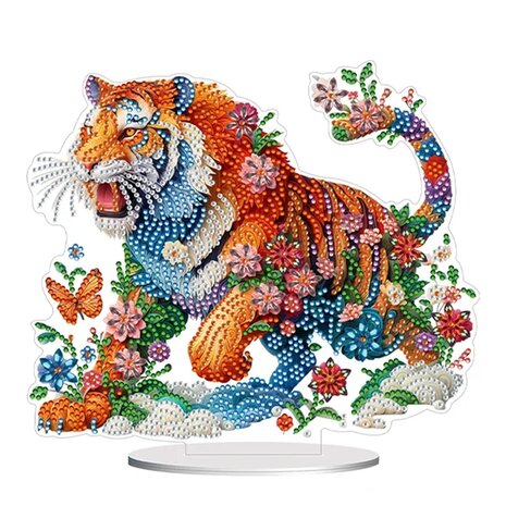 Diamond Painting Stehendes Ornament Tiger mit Blumen