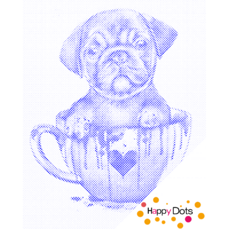 HappyDots DOT Painting Puppy in kopje 40x50cm - Stippelschilderij Blauw