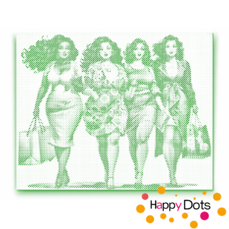 HappyDots DOT Painting Dikke Dames 06 - Winkelen 40x50cm - Stippelschilderij Groen