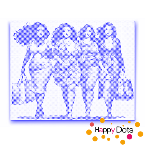 HappyDots DOT Painting Dikke Dames 06 - Winkelen 40x50cm - Stippelschilderij Blauw