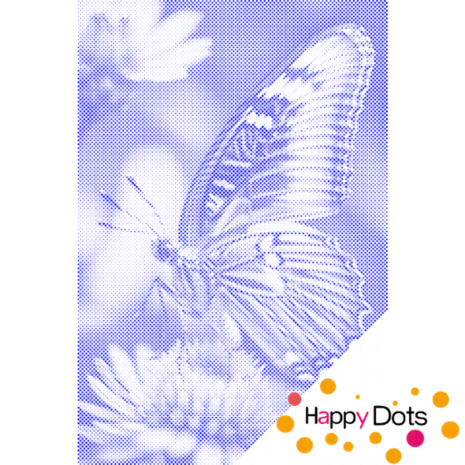 HappyDots DOT Painting Vlinder op bloem 60x80cm - Stippelschilderij Blauw