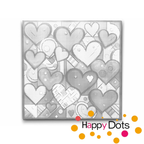 HappyDots DOT Painting Bonte Harten 01 - Stippelschilderij 50x50cm